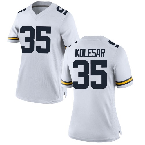 Caden Kolesar Michigan Wolverines Women's NCAA #35 White Game Brand Jordan College Stitched Football Jersey WZU7854DS